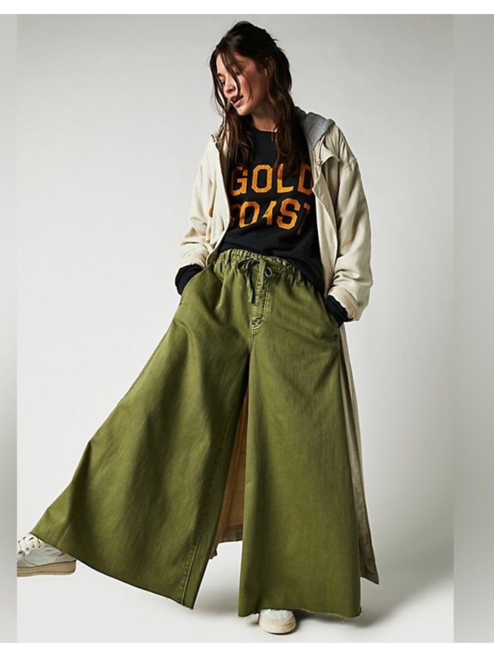 Free People We The Free Pants Small Clover High Rise Ultra Wide Leg Green